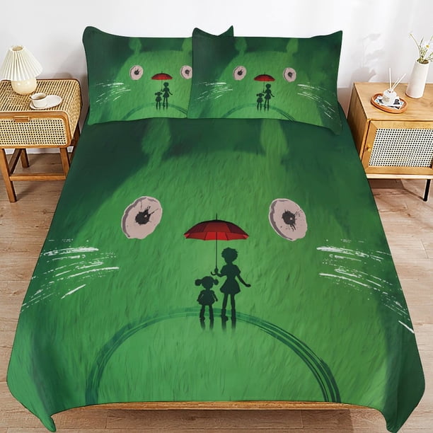 x118 My Neighbor Totoro Bed Duvet Cover Microfiber Bedding Sets 3D Printed Lightweight 3 Piece Comforter Sets, 1 Duvet Cover And 2 Pillow Shams for Kids Boys Girls 79"x90" jn118