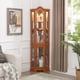 thumbnail image 3 of Curio Cabinet Lighted Glass Display Curio Cabinet w/Tempered Glass Doors and Shelves, Crown Corner Cabinet with Bulb, Corner Storage Decoration for Living room and Bedroom OAK, 3 of 3