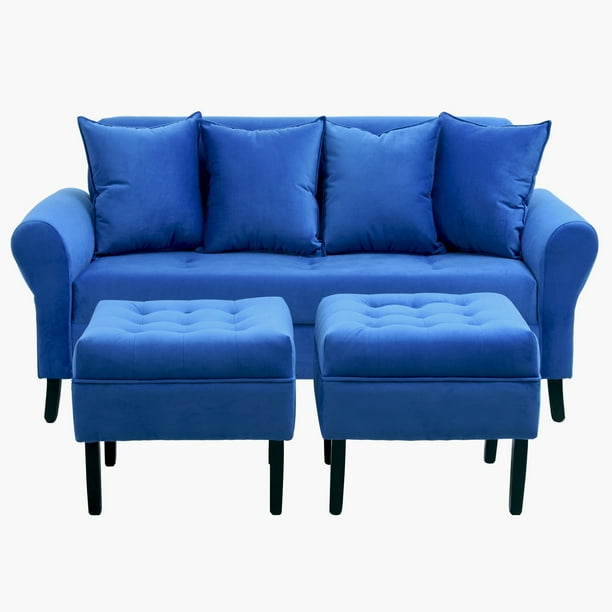 Sofa Lua 3c Pouf Felpa 20 Azul Rey Lider