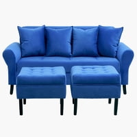 Bodevir - Sofa Lua 3C + 2 Pouf Felpa 20 Azul Rey
