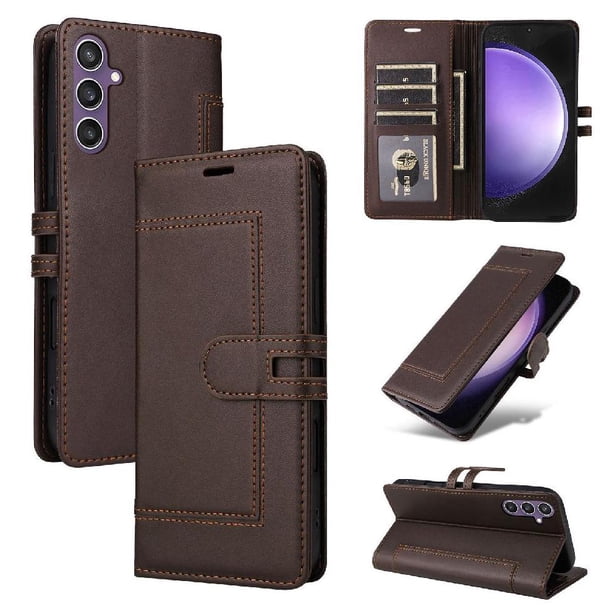 Premium Wallet Case for Samsung Galaxy S25 FE with Card Slots & Kickstand, Flip Cover Brown