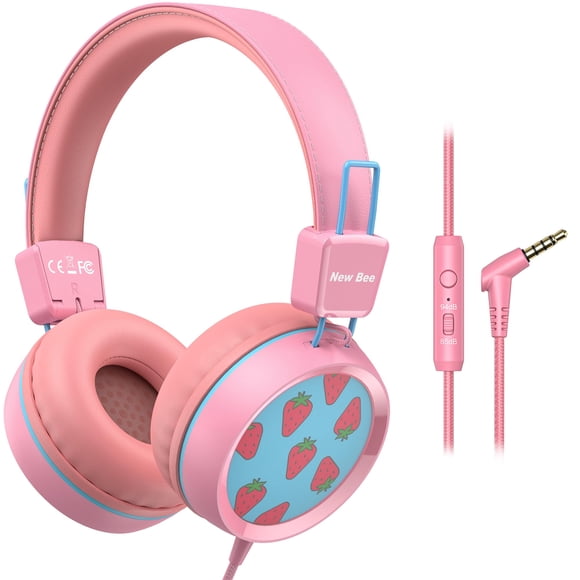 Auriculares New bee KH20 Kids con micrófono para escuela, color rosa