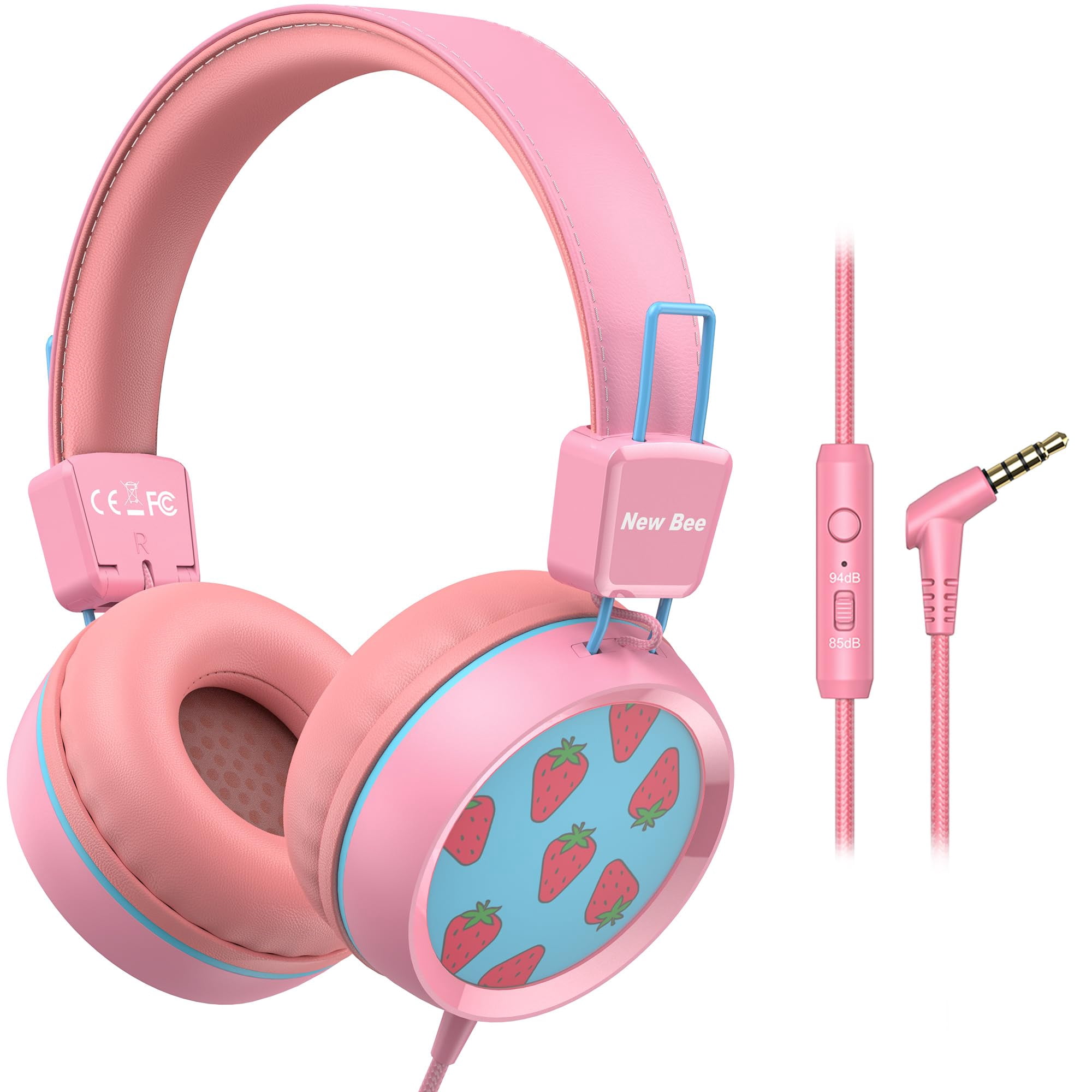Auriculares New Bee Kh20 Kids Con Micrófono Para Escuela, Color Rosa