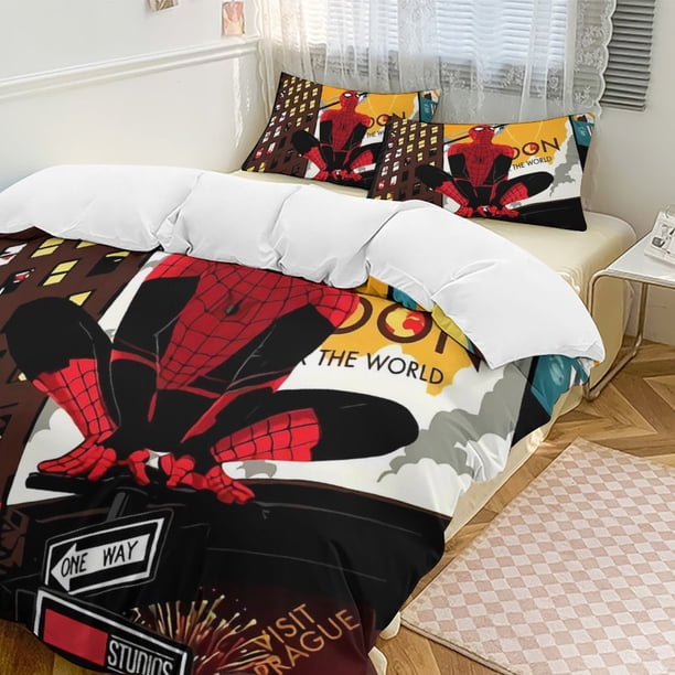 Spider-Man 3-Piece Twin Bed Set - Includes 1 Single Quilt And 2 Pillow Cases Bedding - Fade Resistant Microfiber - Spider