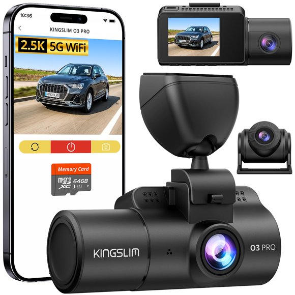 Dash Cam Kingslim de 3 canales 5G WiFi O3PRO 2.5K/1080P con 64 GB