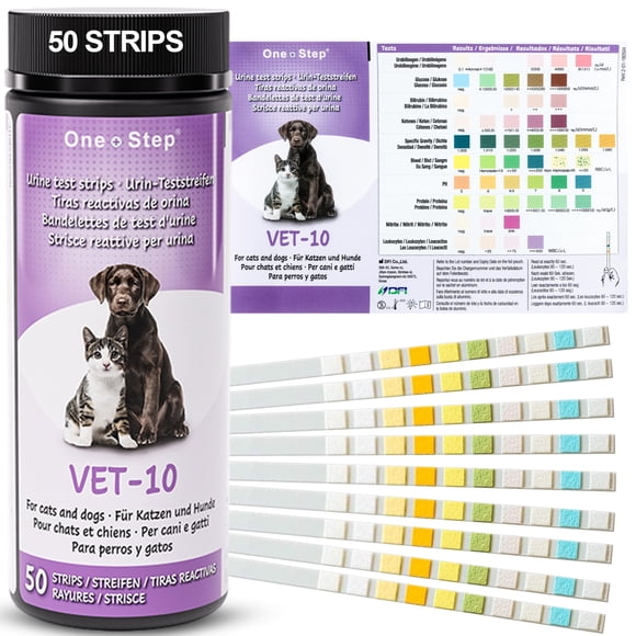 Tiras Reactivas para Análisis de Orina de Mascotas One Step, 50 Unidades Vet-10