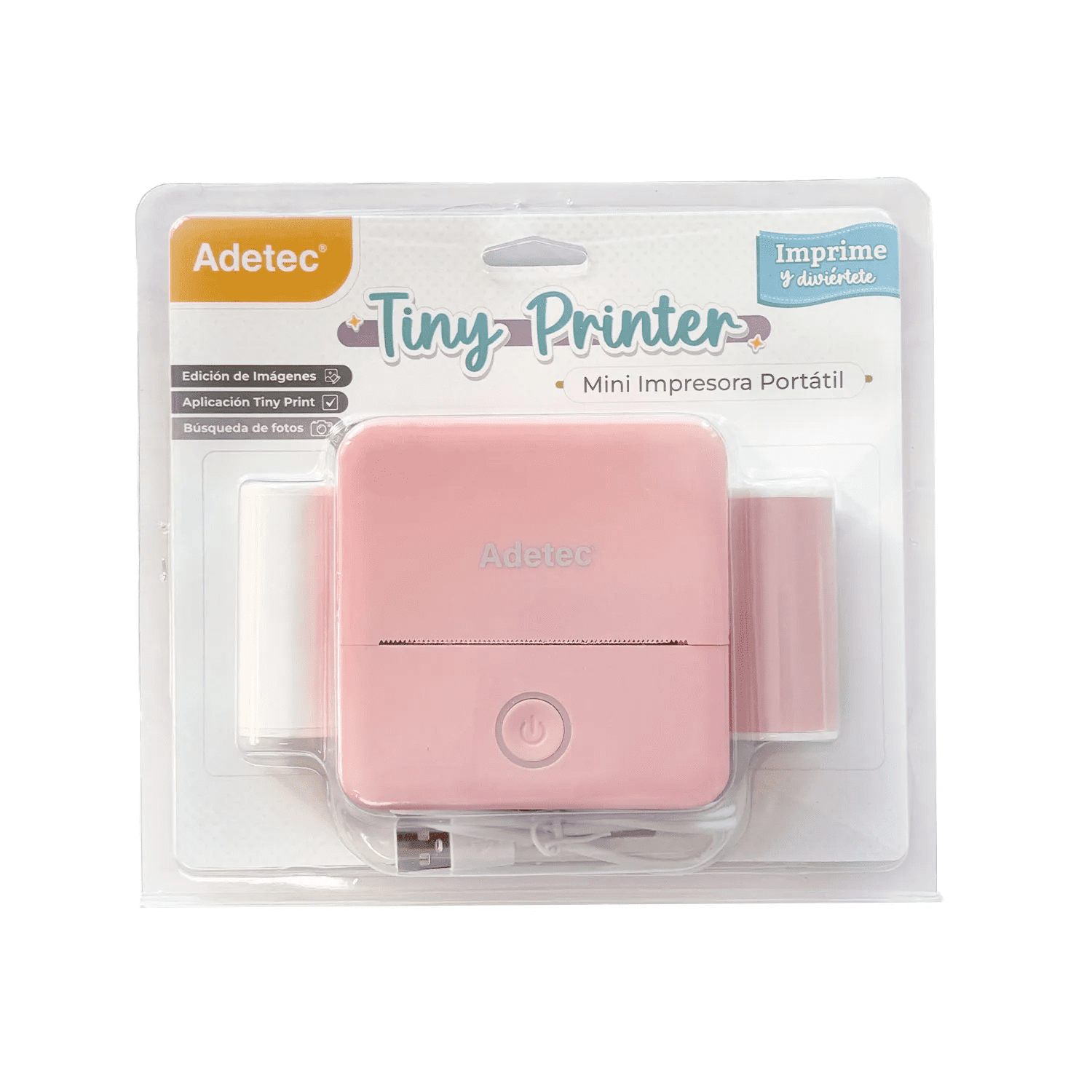 Adetec - Mini Impresora Térmica Tiny Printer + Rollo De Etiquetas