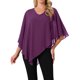 thumbnail image 1 of INSPIRE CHIC Blusa fluida de mujer con cuello en V, ligera, de gasa, elegante, camisa asimétrica, de doble capa, para verano, talla S, color púrpura, 1 of 6
