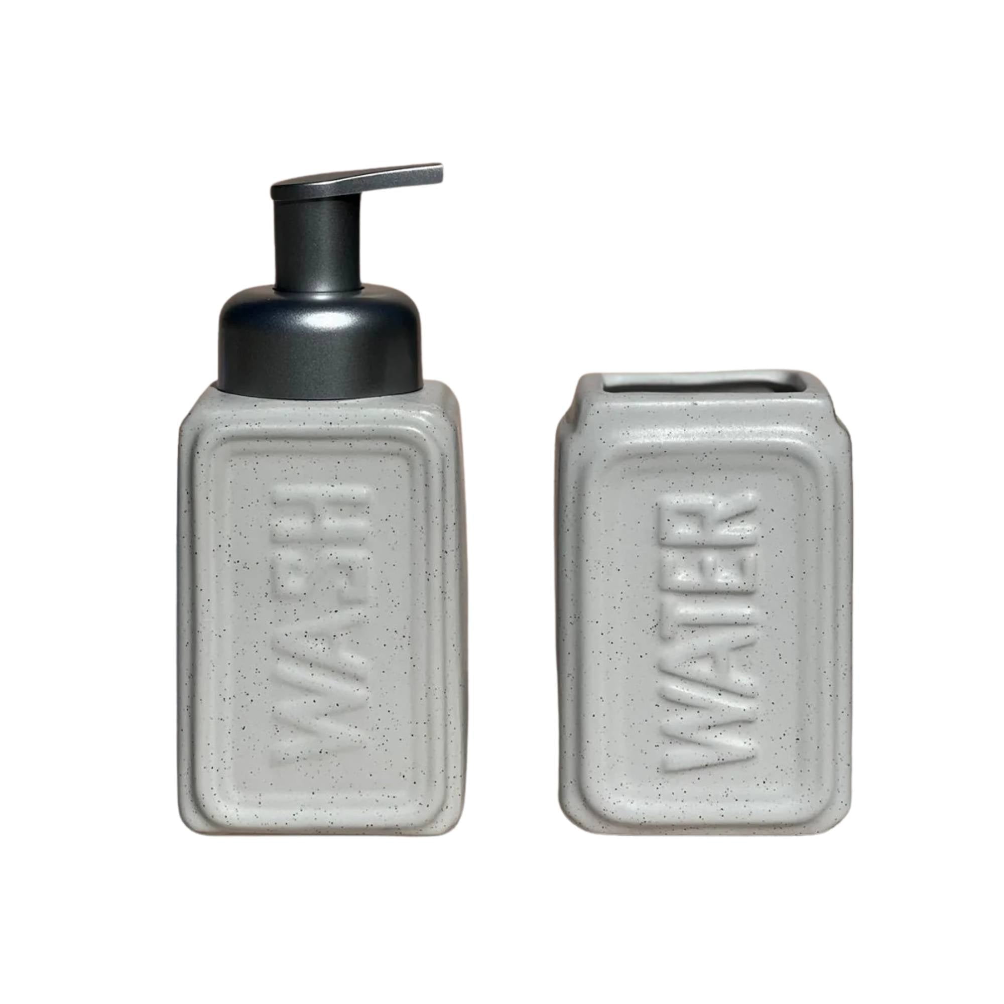 Decoexpress - Set 2 Accesorios De Baño Dispensador De Jabón Y Vaso Cerámica Blanco