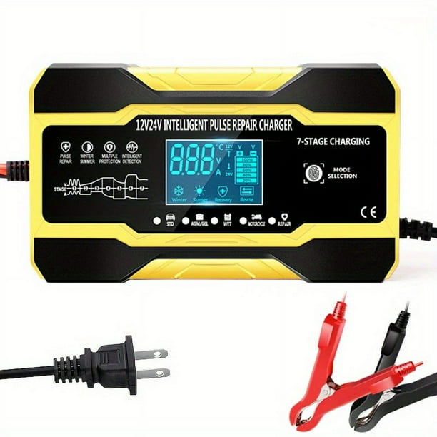 10-Amp Car Battery Charger 12V And 24V Smart Fully Automatic Battery Charger Maintainer Trickle Charger For Lawn Mower Boat Marine Lead Acid Batteries