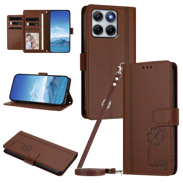 Funda Cartera Trébol para Motorola Edge 70 Fusion con Ranuras Tarjetas y Carga Inalámbrica Marrón