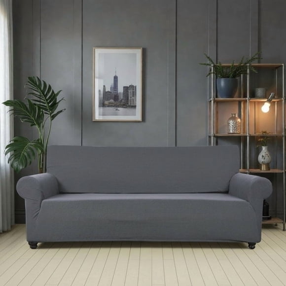 Funda Protectora Cubre Sofa De 3 Cuerpos Tela Elasticada Cuadrille Color Gris