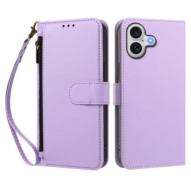 Funda Tipo Billetera para iphone17 con Soporte y Bolsillo con Cierre Morado