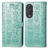 Funda Cartera Foxdock Para Honor 90 5G , Flip Pu Con Relieve De Gatos Y Perros, Tarjetero Y Soporte