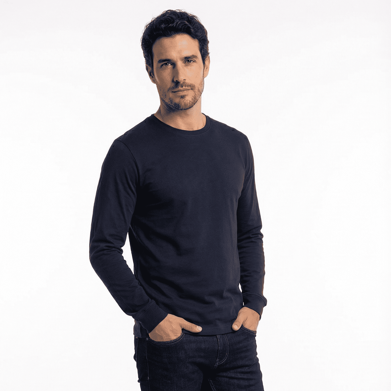 T-world - Polera Algodón Manga Larga Cuello Redondo Uv Antipilling Azul