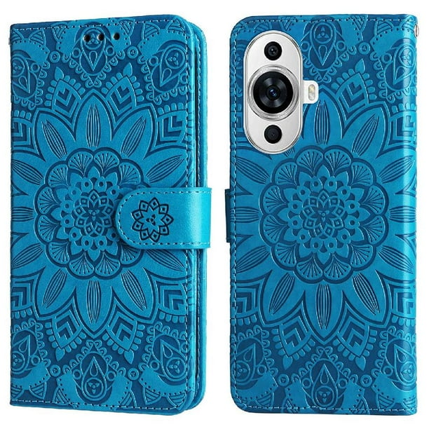 Funda tipo cartera FOXDOCK para Huawei Nova 11 , diseño girasol en relieve, cuero PU, cierre magnético, soporte y tarjetero