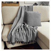 Decoghar - Combo Deco 2 Cojines Y 1 Manta Sarla Lehar Azul Marino Diseño Moderno Lavable X Mts