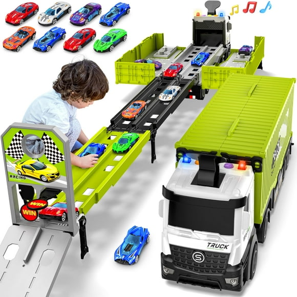 Pista de carreras Toy Carrier Truck con 8 coches de carreras para niños de más de 3 años