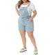 thumbnail image 4 of Agnes Orinda Overoles Cortos de Mezclilla Lavada con Tirantes Ajustables y Bolsillos para Mujer de Talla Grande para Escuela y Universidad 2X Azul Claro Lavado de Nieve, 4 of 5