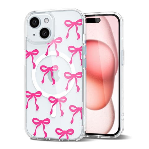 Funda De Teléfono Svanove Para Iphone 15 Clear Bow Coquette, Color Rosa Intenso