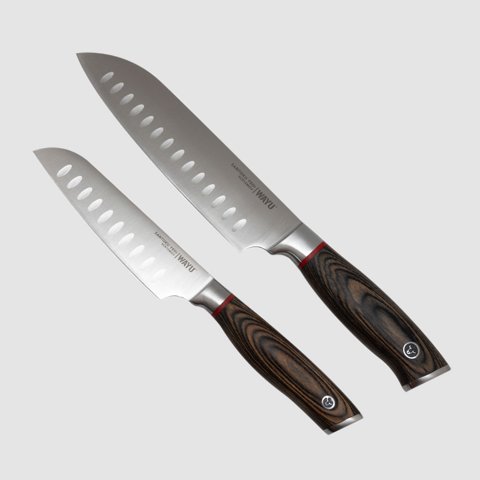 Set 2 Cuchillos Santoku Ring Red Wayu - Gris