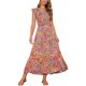 thumbnail image 2 of INSPIRE CHIC Vestido Largo Floral de Mujer con Cuello en V, Volantes Fruncidos, Capas, Verano, Playa, Manga Corta y Bolsillos, Talla S, Gris Verde, 2 of 5