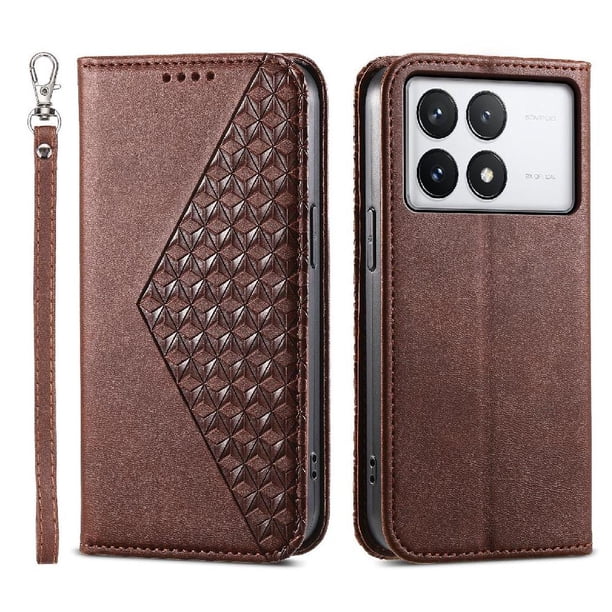 Funda Flip FOXDOCK para Xiaomi Poco X6 Pro 5G , Estilo Billetera con Diseño Rombo, Correa de Mano y Soporte, Uso Diario