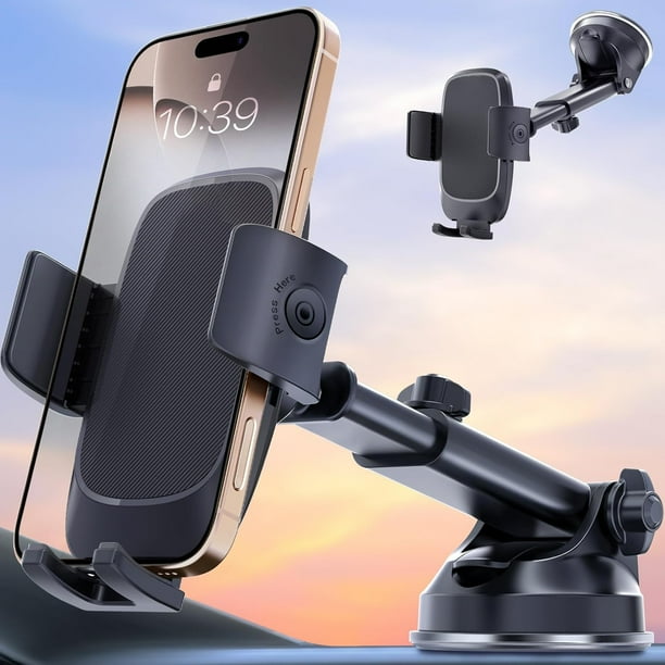 Soporte de teléfono para coche, soporte universal de teléfono móvil para salpicadero, parabrisas o ventanilla - soporte para automóvil compatible con iPhone, Samsung -Negro