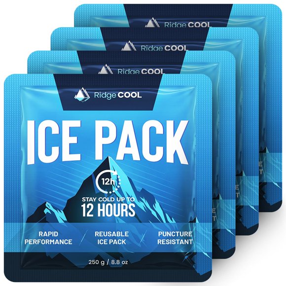 Paquete de 4 paquetes de hielo reutilizables RIDGECOOL para loncheras y hieleras