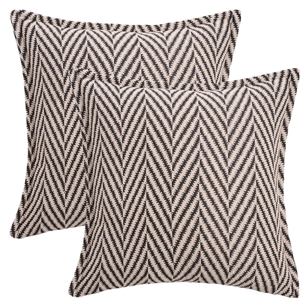 REGALWOVEN Paquete de 2 Fundas de Cojín Decorativas Suaves de Chenilla a Rayas Modernas Neutrales para Sofá Dormitorio Coche Khaki Negro 18" x 18"