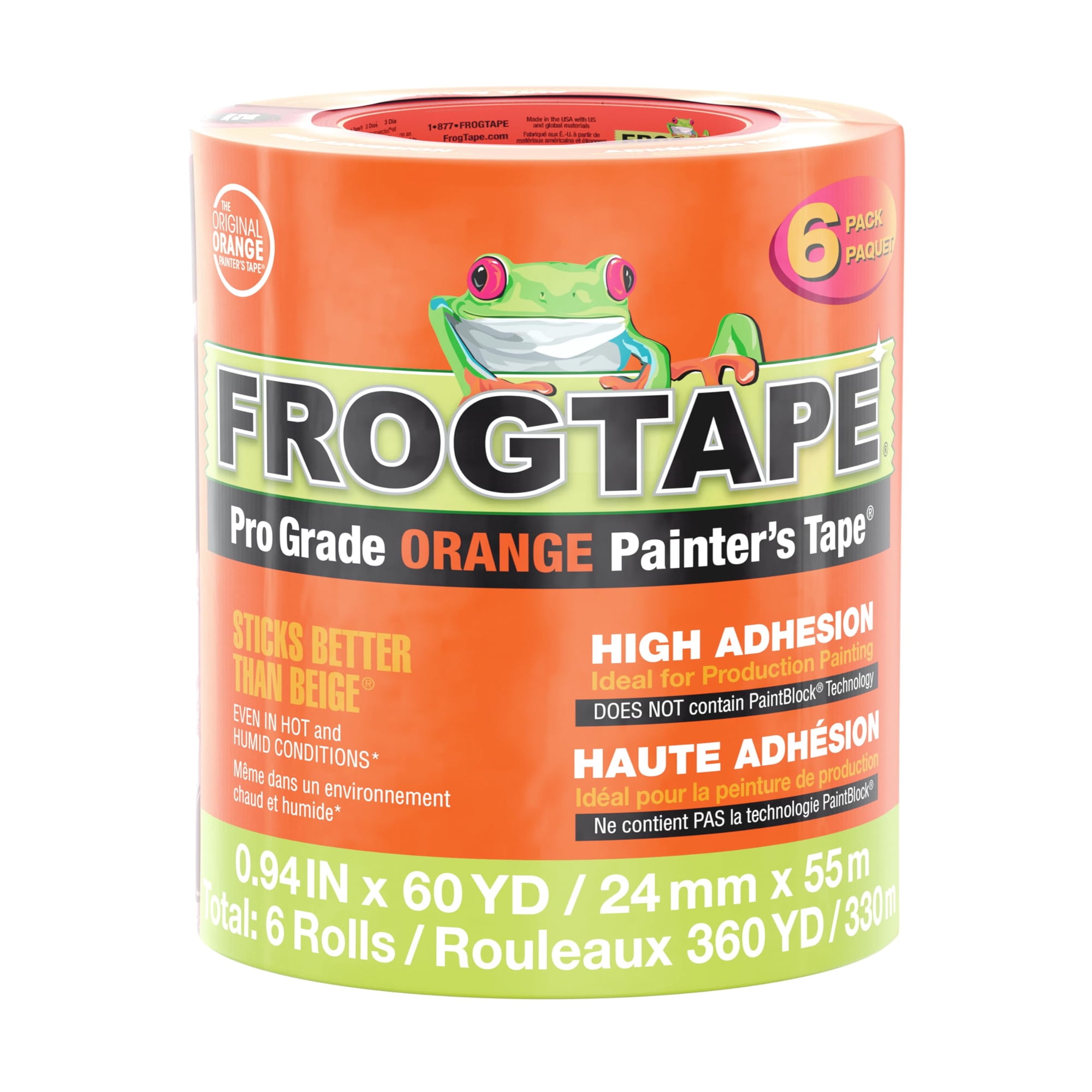 Cinta Adhesiva Para Pintores Frogtape Prograde, Color Naranja, 2,4 Cm X 55 M, 6 Rollos