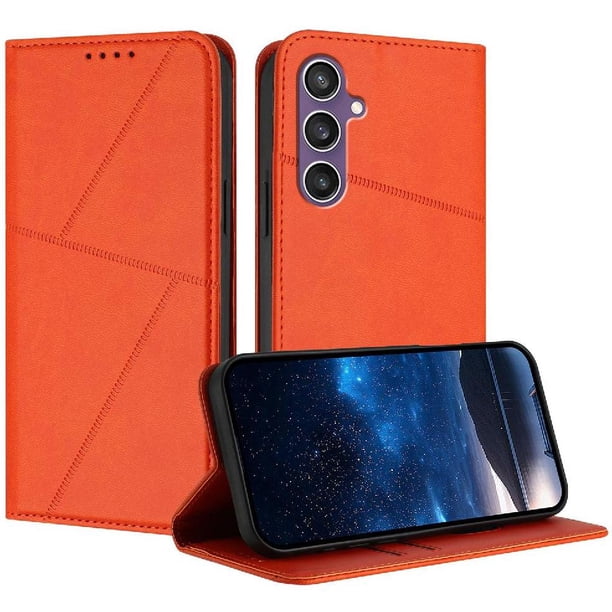 Funda Cartera Magnética para Samsung Galaxy S23 FE Protección Antichoque con Ranuras Naranja