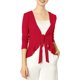thumbnail image 2 of INSPIRE CHIC Cárdigan de punto abierto con lazo al frente, manga larga y dobladillo con volantes para mujer, regreso a clases, talla S, rojo, 2 of 7