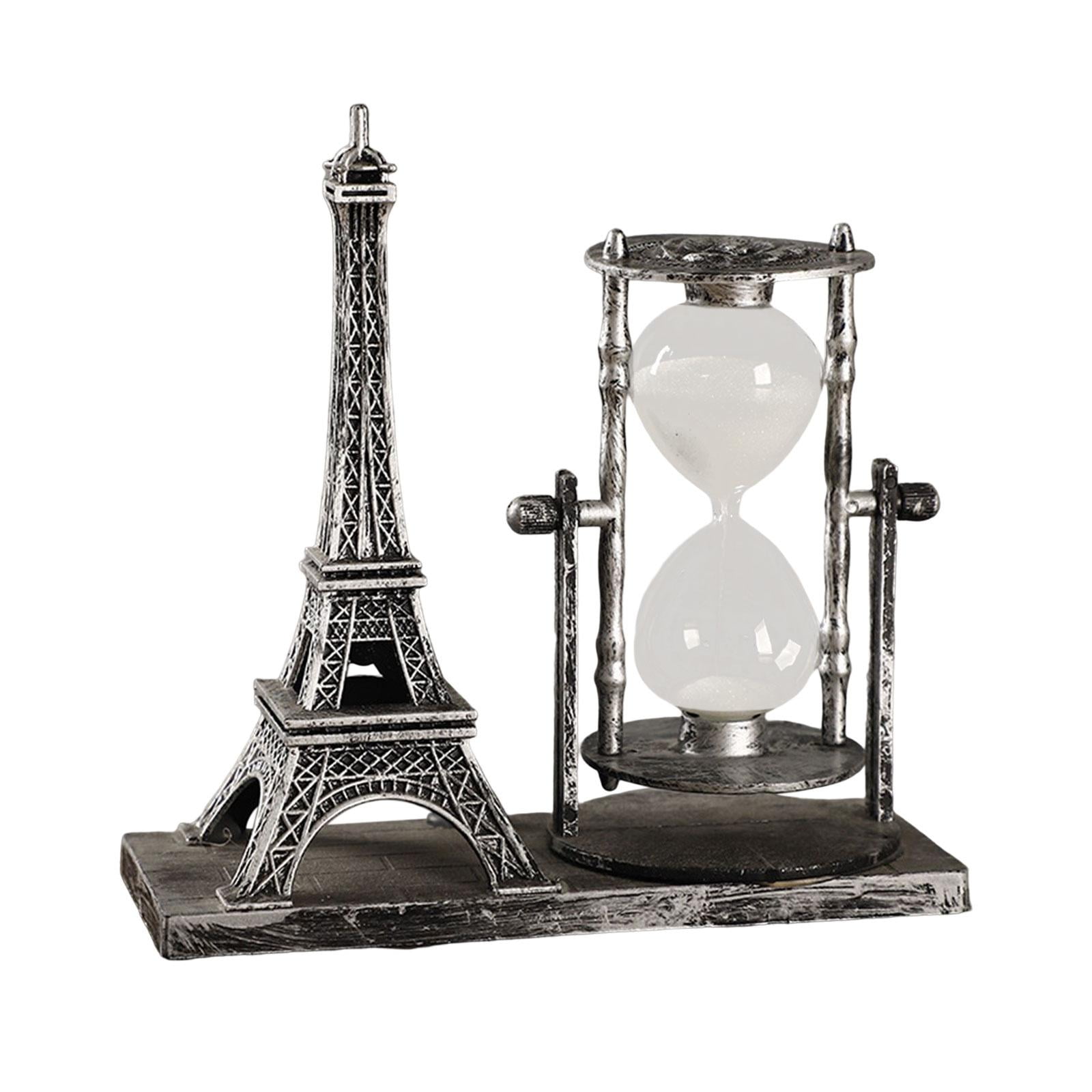 Magideal - Torre De Hierro De Estilo Retro, Reloj De Arena, Temporizador, Decoración De Escritorio, Adornos De Reloj De Arena, Escultura De Centro De Mesa Para C , Plata