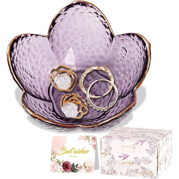 Plato Joyero Binoster Flor Morada Vidrio 9 cm