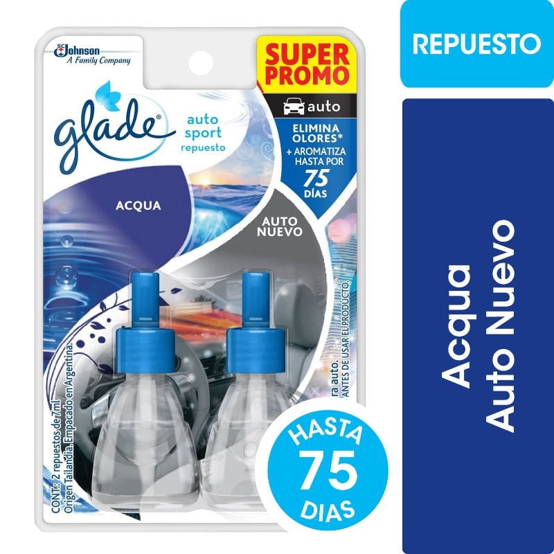 Aromatizante Autosport Aqua + Auto Nuevo Recarga 14 ml Glade