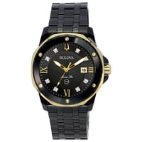 Bulova - Reloj Marine Star Con Detalles De Diamantes Cuarzo Esfera Negra 98D176 100M Para Hombre