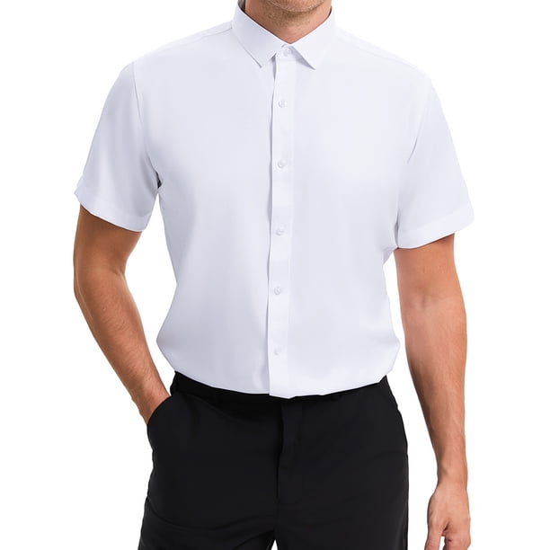 INSPIRE CHIC Regreso a Clases Camisas de Vestir de Manga Corta para Hombre Estiramiento Ligero Sólido Formal con Botones Abajo Camisas S Blanco