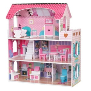 Citohome - Casa De Muñecas De Madera Rosada Con Detalles Clásicos
