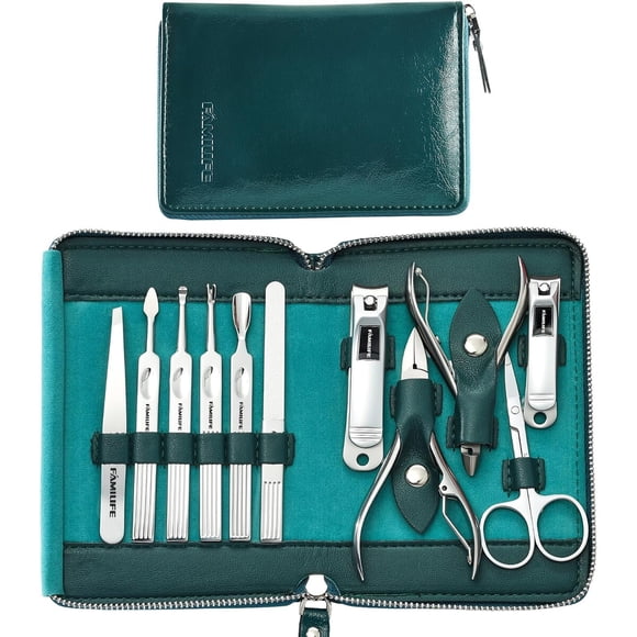 Set Manicure 11 Piezas Acero Inoxidable Estuche Azul