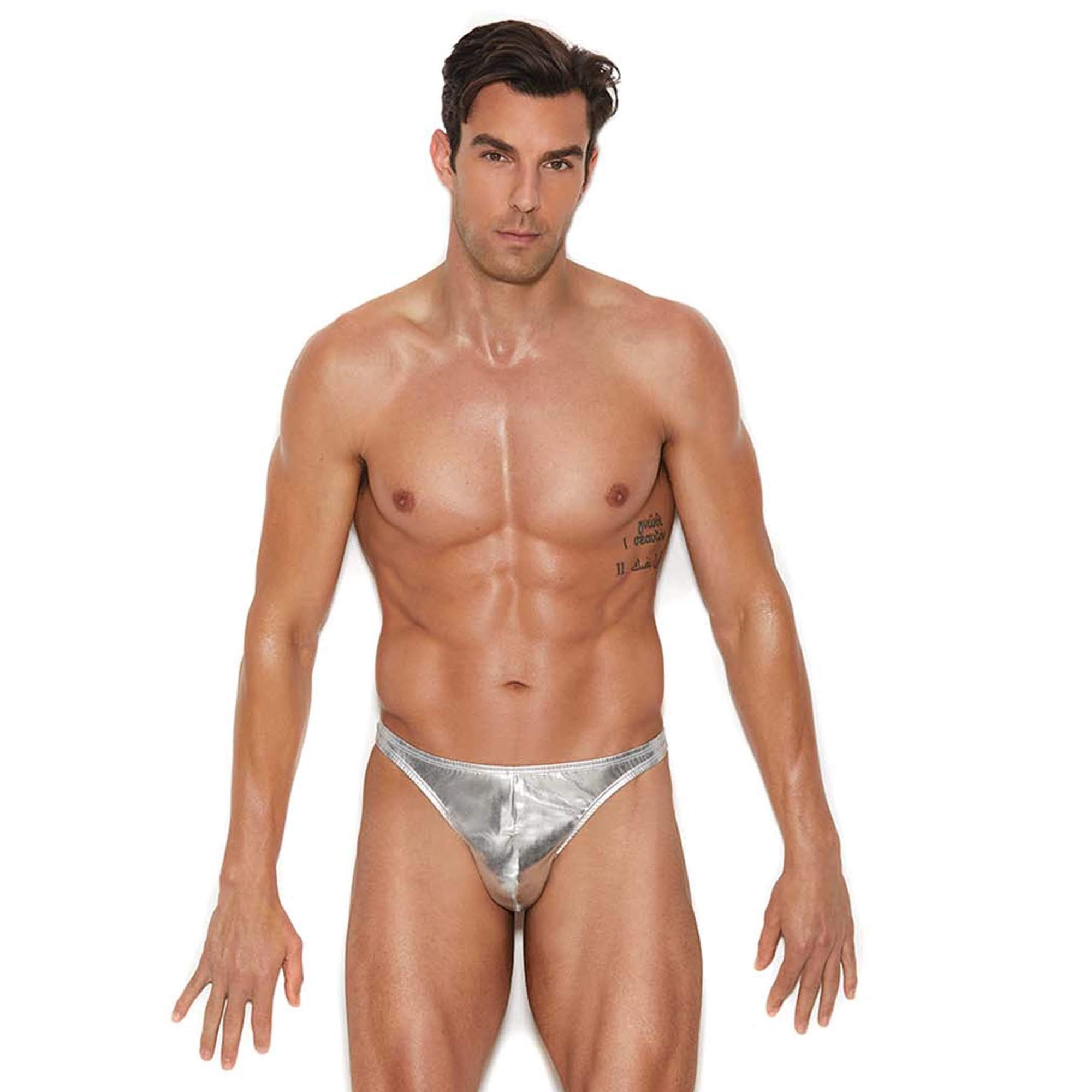 Tanga Con Bolsa Para Hombre Elegant Moments, Color Plateado Brillante, De La Marca Underwear