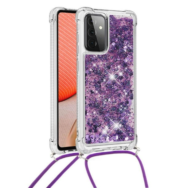Funda FOXDOCK para Samsung Galaxy A72 5G con Cuerda Ajustable, Brillo Líquido, Protección Antigolpes y Lente – Ideal para Regalo