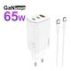 thumbnail image 1 of Cargador Adaptador USB-A + 2 Tipo-C 65W GaN + Cable 1m 100W Hoco N16, 1 of 4