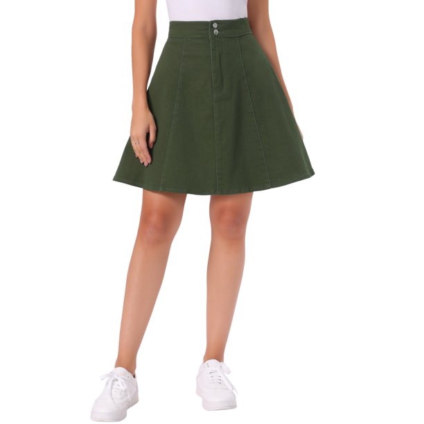 INSPIRE CHIC Falda de Mujer Regreso a Clases de Cintura Alta Línea A Acampanada Casual de Mezclilla Vaquera Verde Oscuro XL
