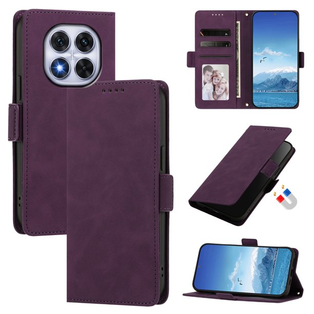 Funda Billetera Delgada para Xiaomi Redmi Note 14 Pro 5G con Ranuras y Soporte Morado oscuro