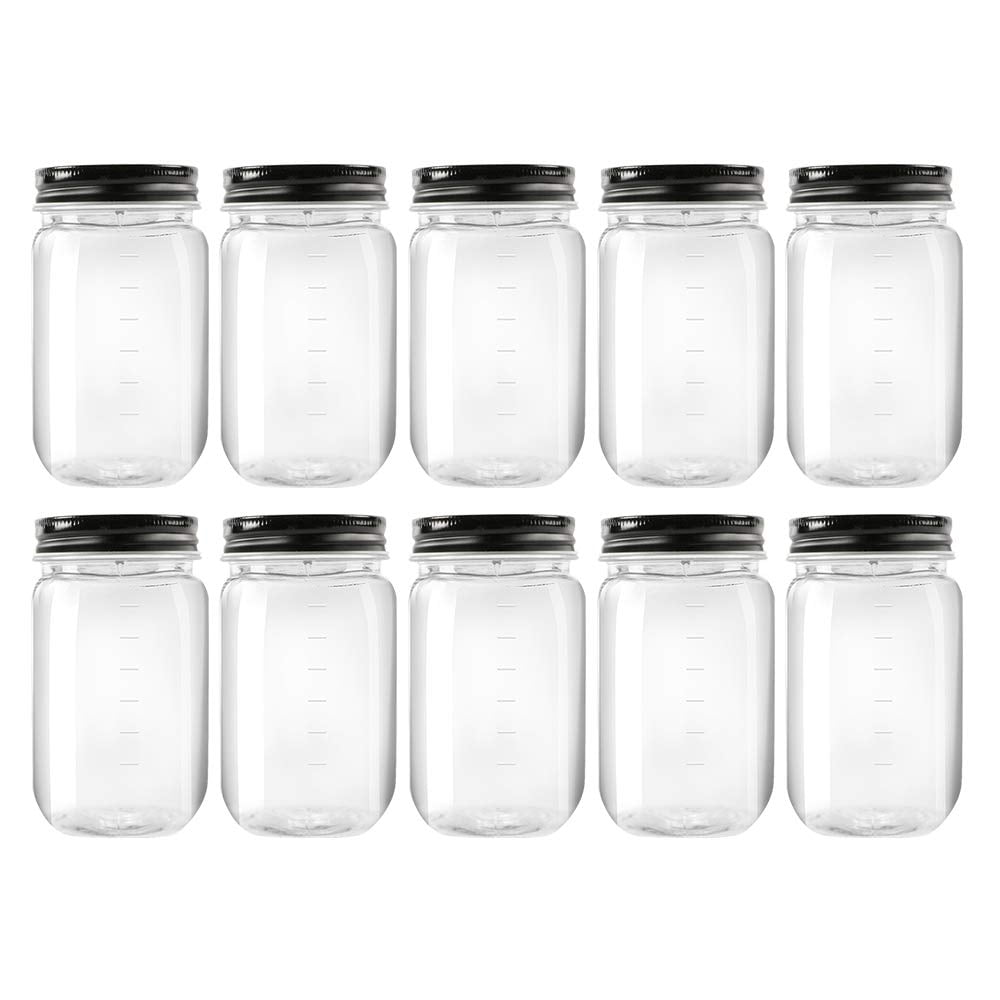 Frascos De Plástico Novelinks Transparentes De 500 Ml Con Tapas Negras, Paquete De 10