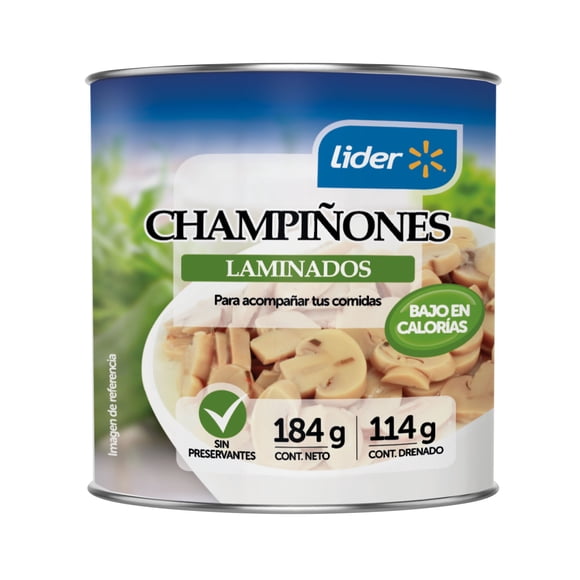 Champiñones Laminados Lata, Drenado 114 g - Neto 184 g
