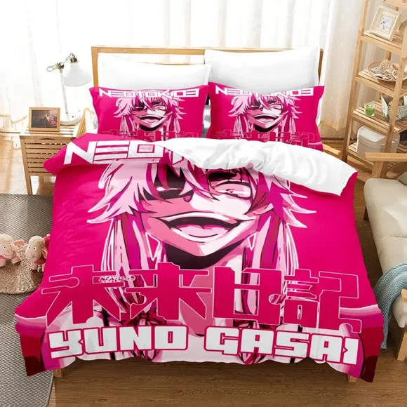 Fashion Anime Future Diary Yuno Gasai Bedding Set Boys Girls Twin Size Duvet Cover Pillowcase Bed Kids Adult Home Textiles Bed Sheets