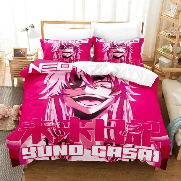 Fashion Anime Future Diary Yuno Gasai Bedding Set Boys Girls Twin Size Duvet Cover Pillowcase Bed Kids Adult Home Textiles Bed Sheets