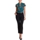 thumbnail image 2 of Blusas de trabajo de satén INSPIRE CHIC para mujer, blusa casual de negocios vintage floral con mangas cortas XL azul marino, 2 of 7